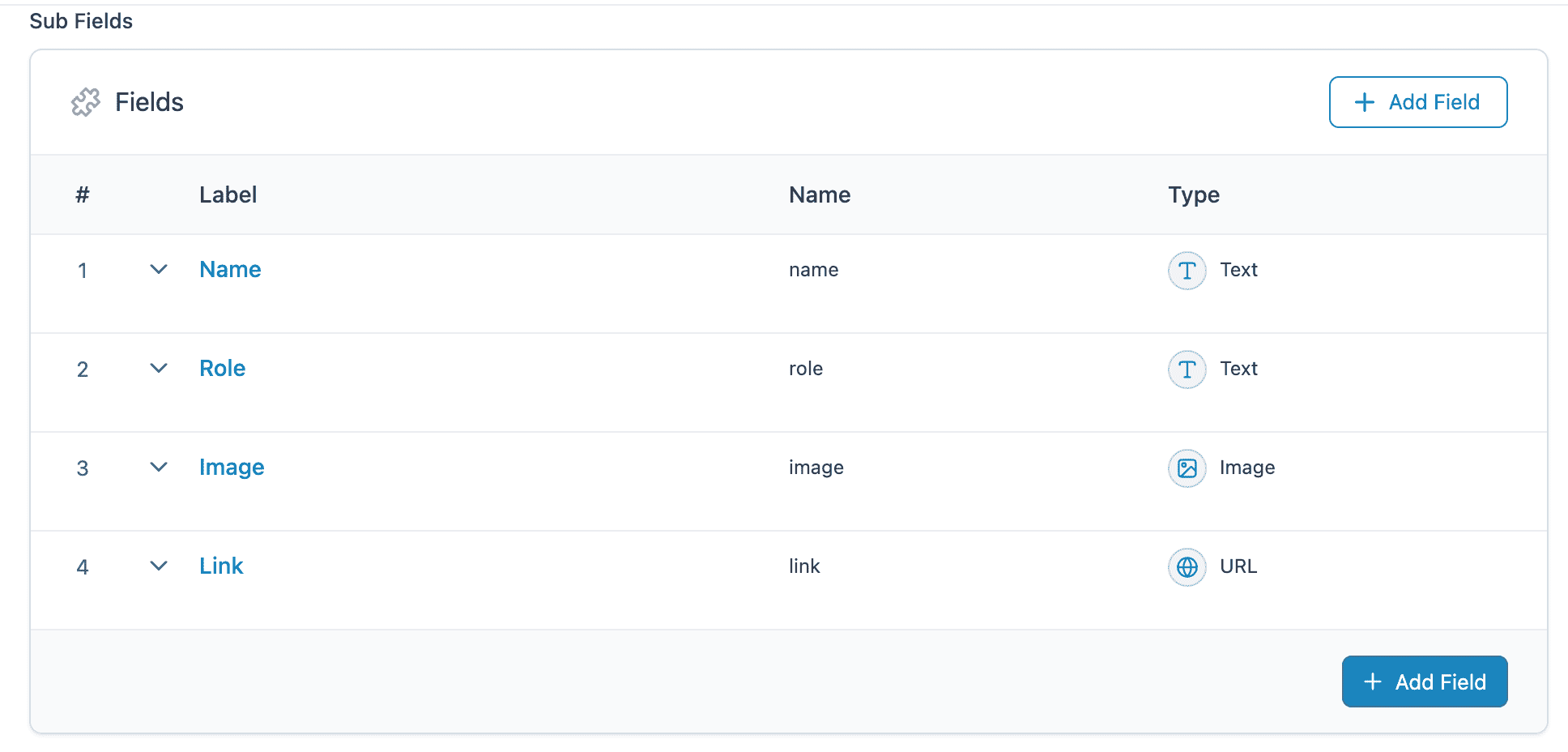 Create ACF Repeaters Sub Fields