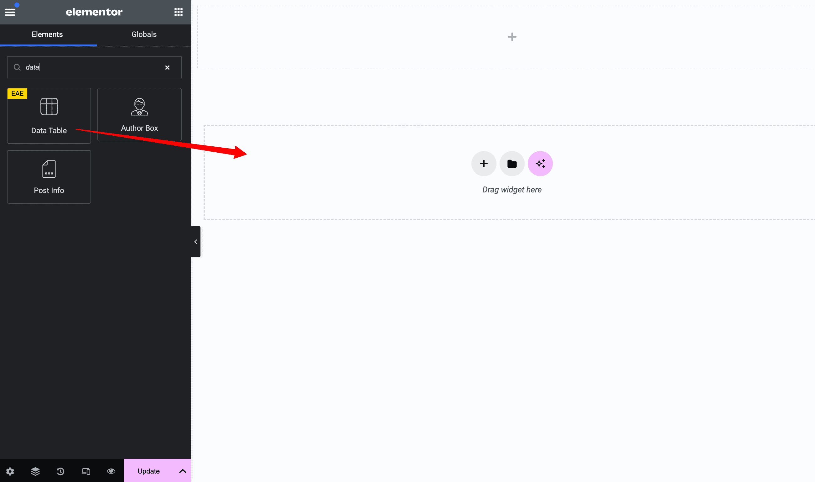 Add Data Table Widget in Elementor