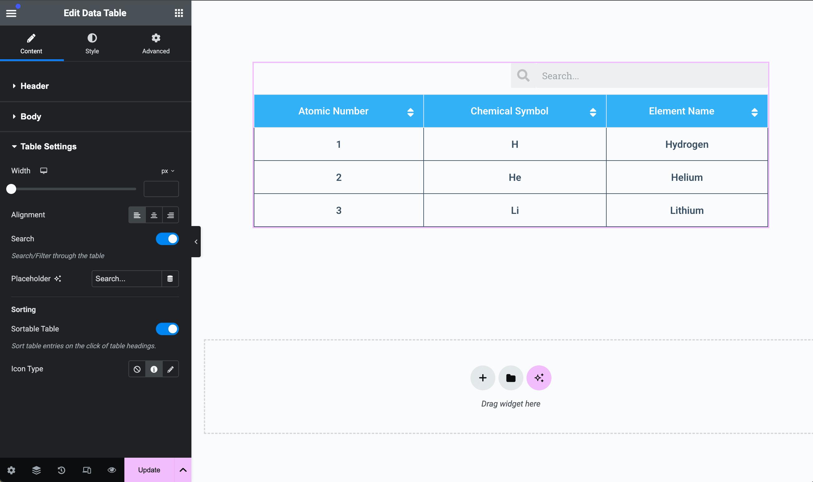 Data Table Settings
