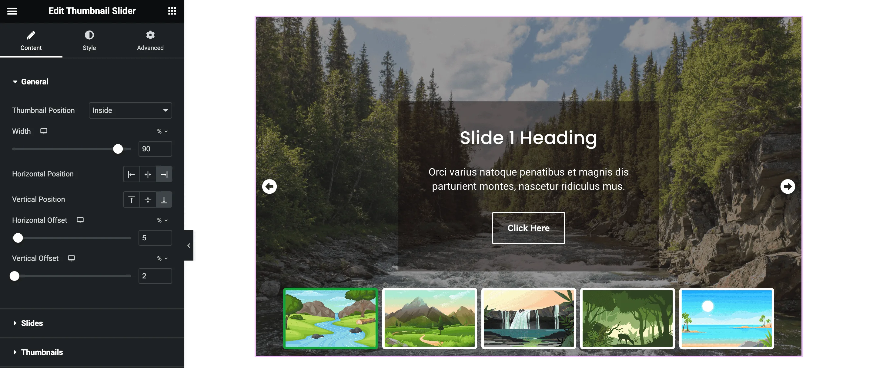 Thumbnail Slider: General Settings