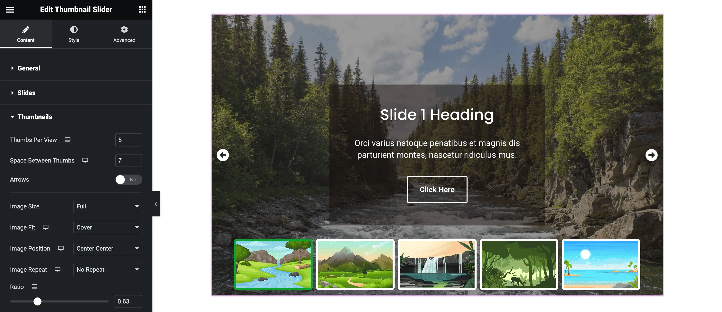Thumbnail Slider: Thumbnail Settings