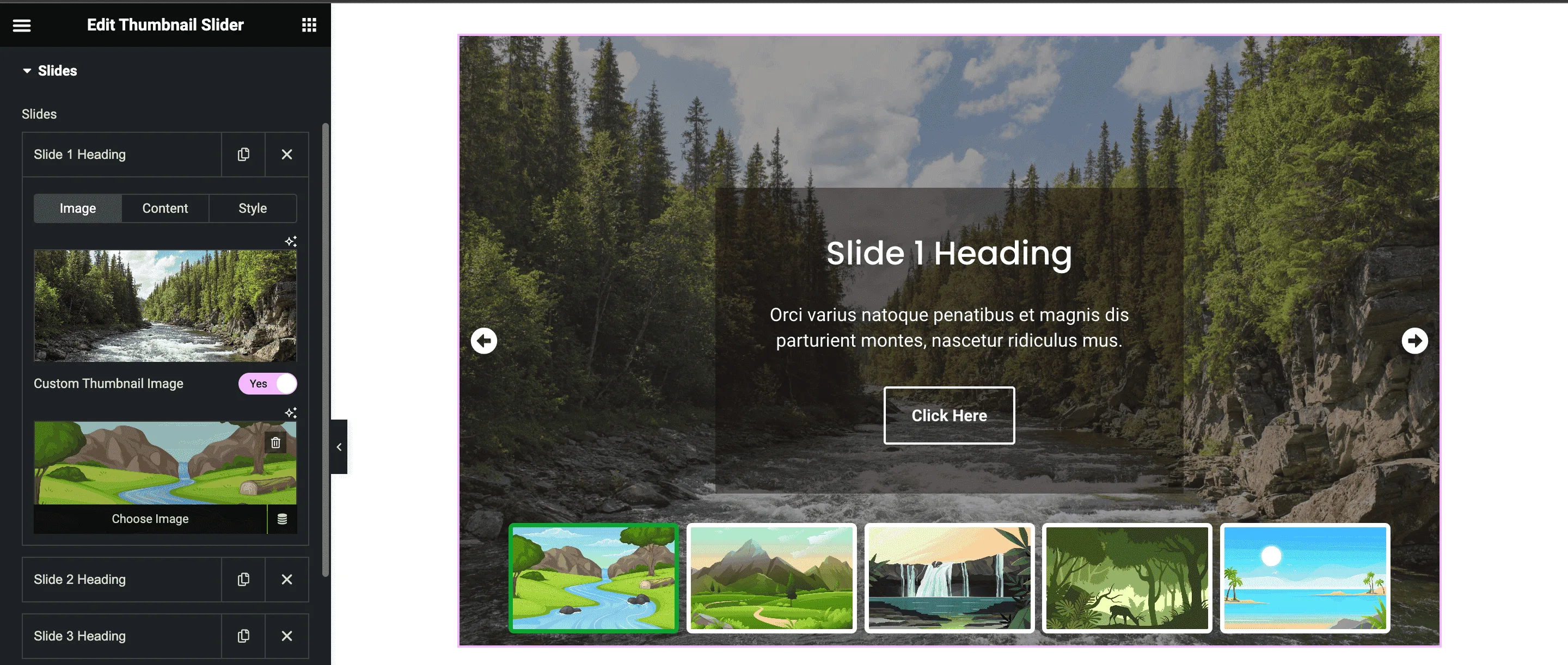 Thumbnail Slider: Slides Settings